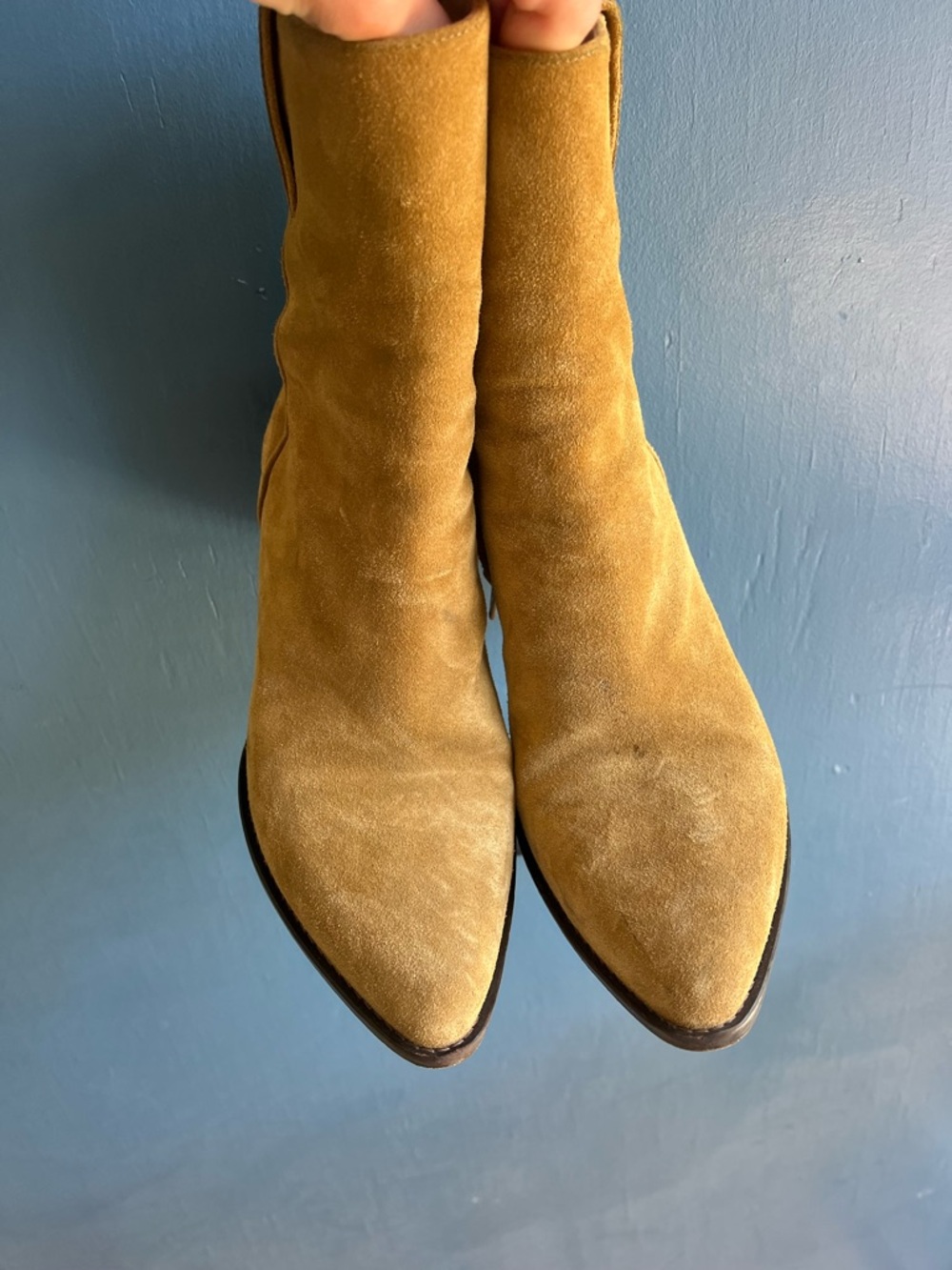 Maje Camel/Tan Suede Pointed-Toe Ankle Boots